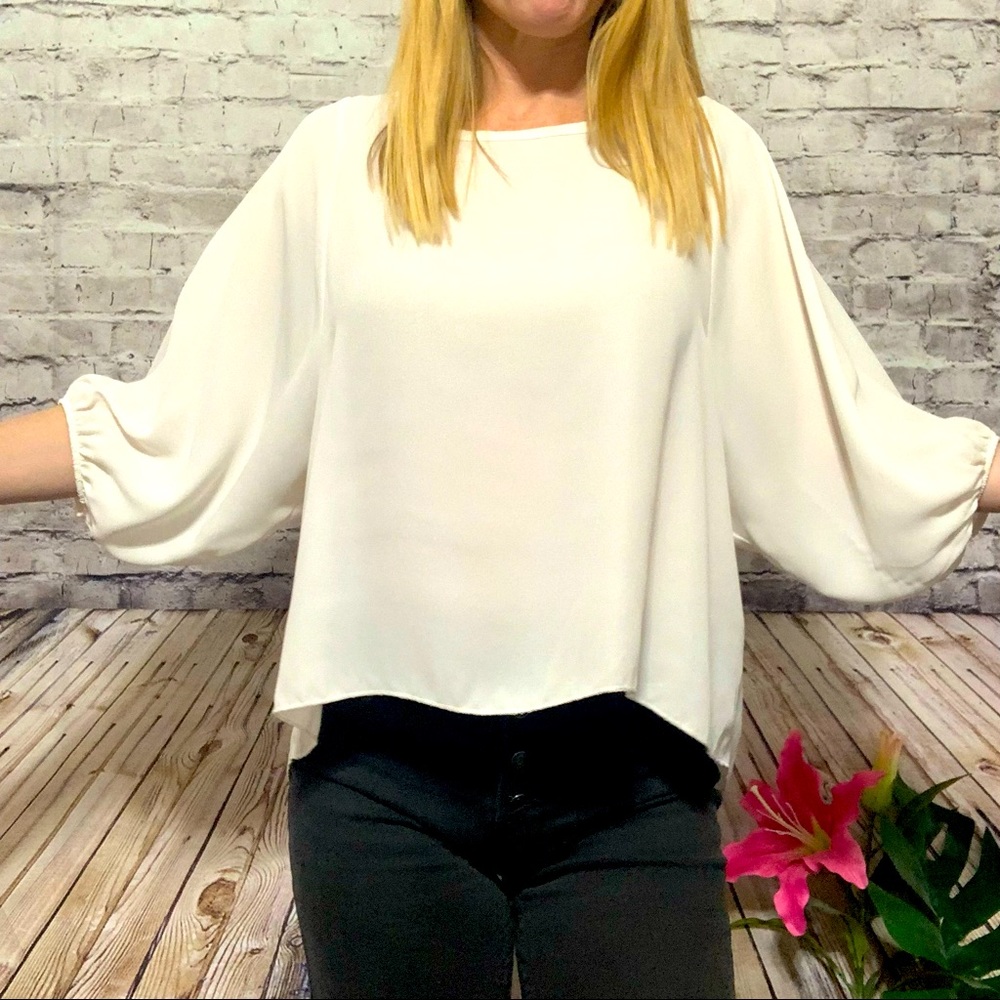 ‼️PAPAYA Sheer balloon Sleeve Top S‼️